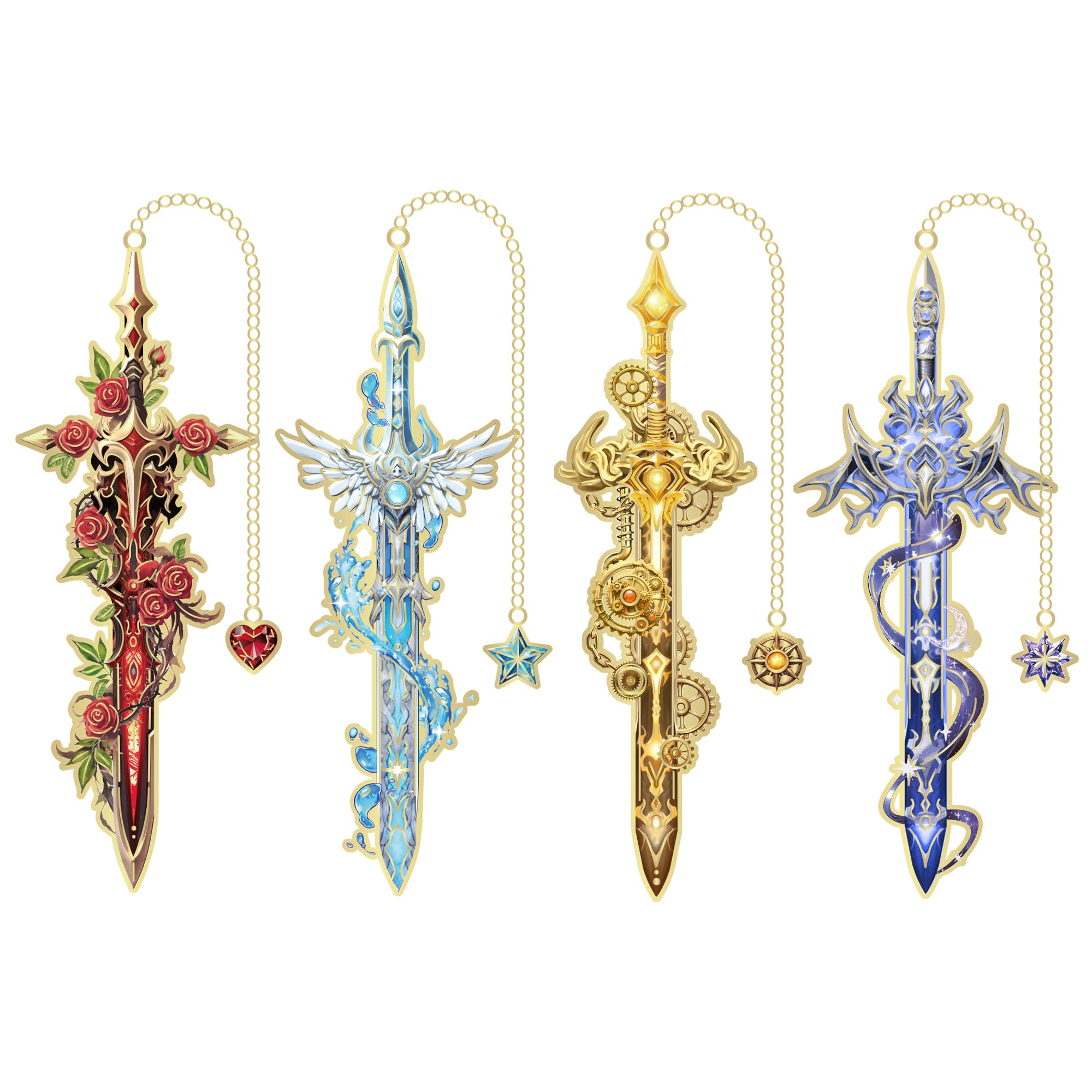 4Pcs Fantasy Sword Bookmarks for Books Journals Planners, Cool Forth Wing Metal Book Marker for Reading Women Men, Unique Book Marks Gifts for Book Lovers, Reading Accessories for Students Adults Kids