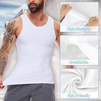 SLIMBELLE Mens Compression Vest Slimming Vest Elastic Men's Body Shaper Tank Slim Shapewear Compression Shirt Tummy Control Waist Trainer