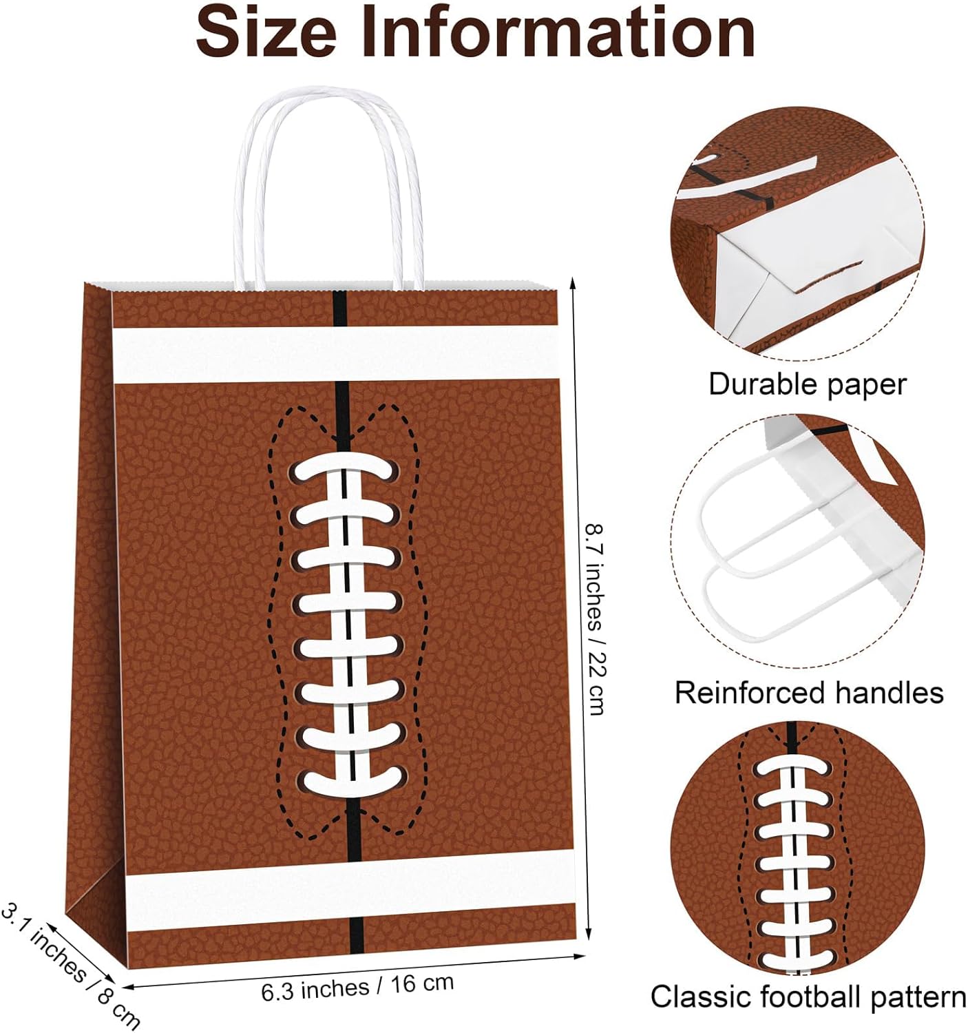 durony 16 Pieces Football Gift Bags with Handles Football Paper Goodie Bags Party Favor Treat Candy Snack Bag for Birthday Sport Themed Supplies - Image 2