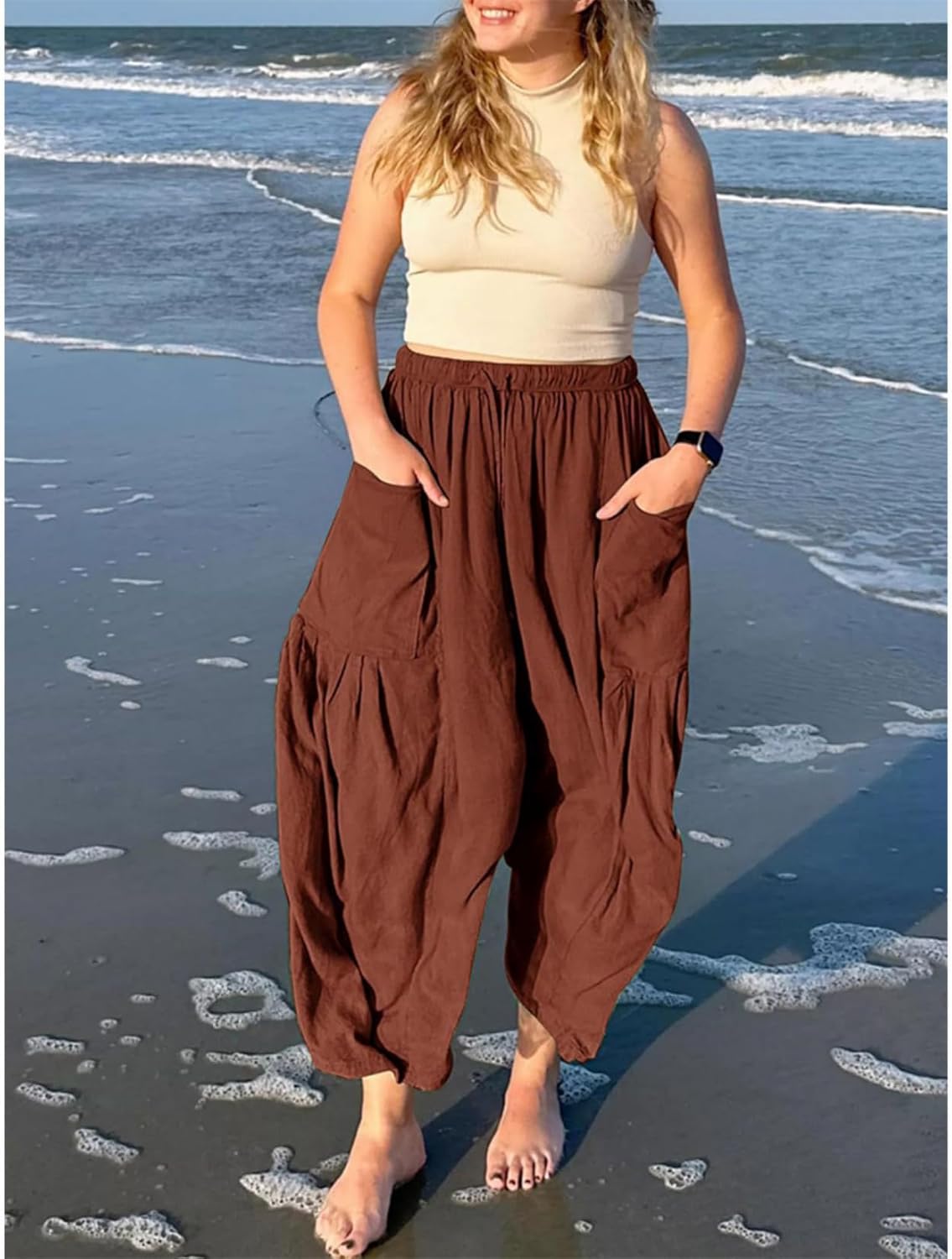 LIZALIG Women's Summer Wide Leg Pants Casual Soft Loose Fit Beach Vacation Pants with Pockets for Daily Wear - Image 5