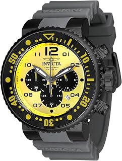 Men's 52mm Ocean Voyager Pro Diver Quartz Yellow Dial Grey Silicone Strap Watch