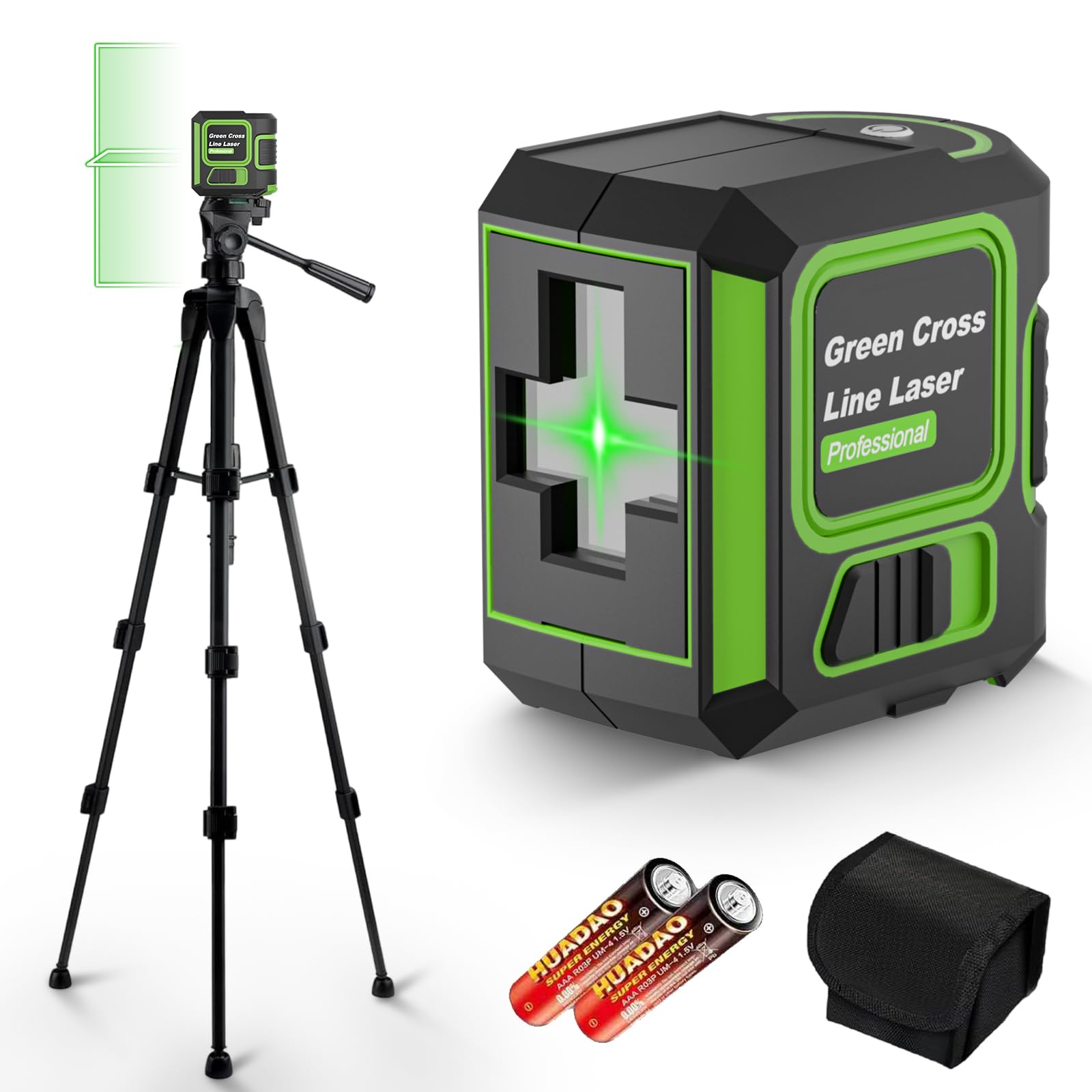 Nivel Laser con Tripode, Nivel Laser Autonivelante 360 Grados, Resistente al Agua IP54 y Brillo Ajustable, Laser Verde para Diseño de Interiores y Obras (con 2 Pilas AA)