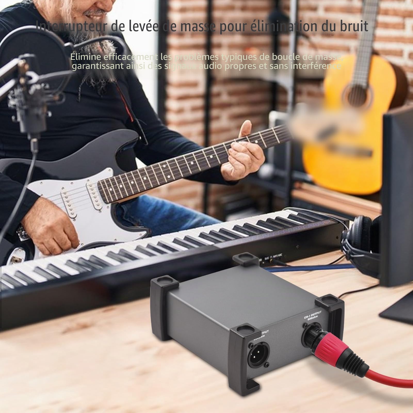 Btuty Unité DI-Box passive 2 canaux éliminateur de bourdonnement 6,35 mm instrument Direct Box vers XLR Professionnel Impédance Transformation Audio Isolateur DI Direct Box