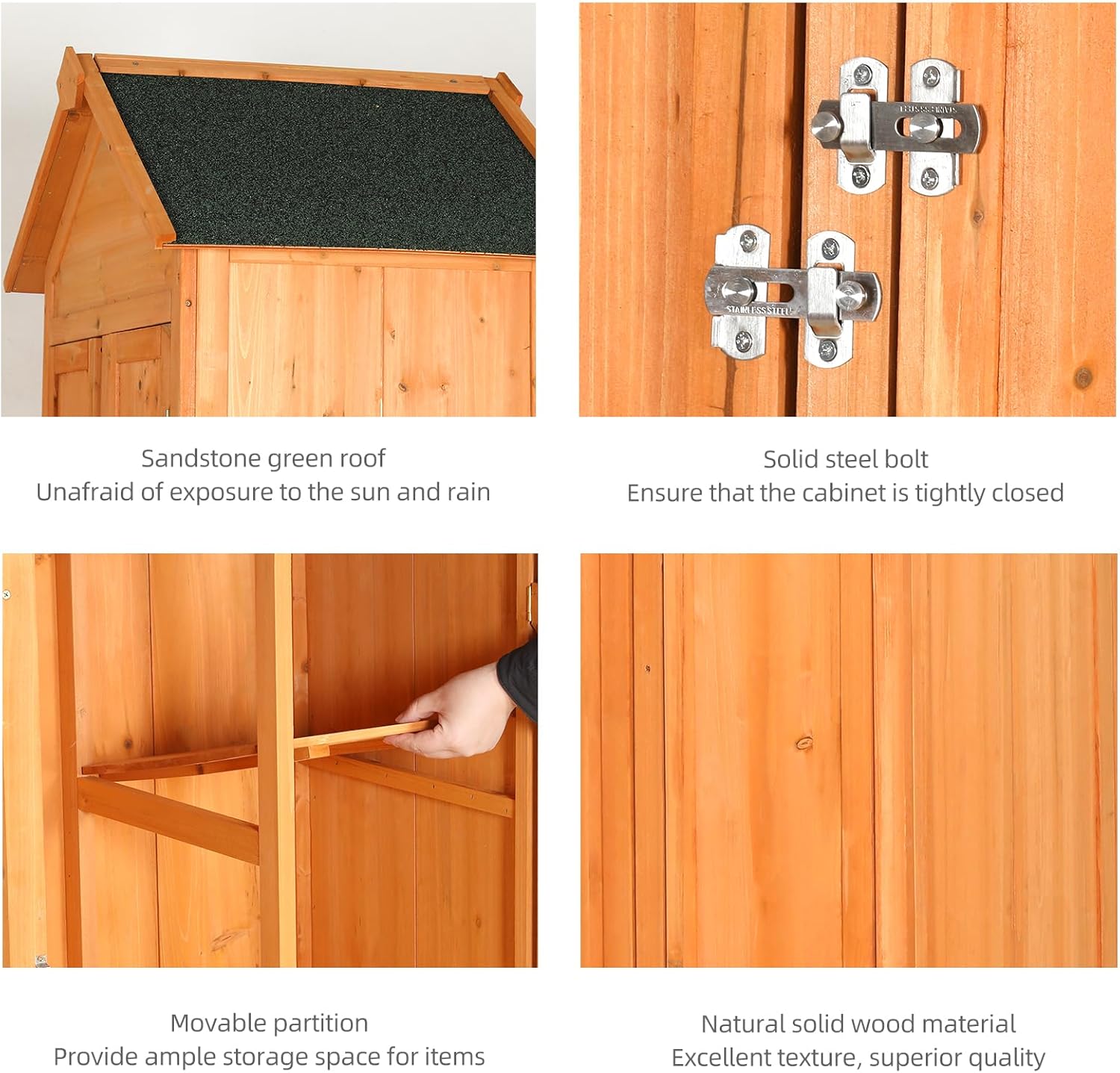 27.17x23.62x83.07 Vertical Water-Resistant Durable Solid Wood Lockable Doors Outdoor Storage Cabinet Golden Brown