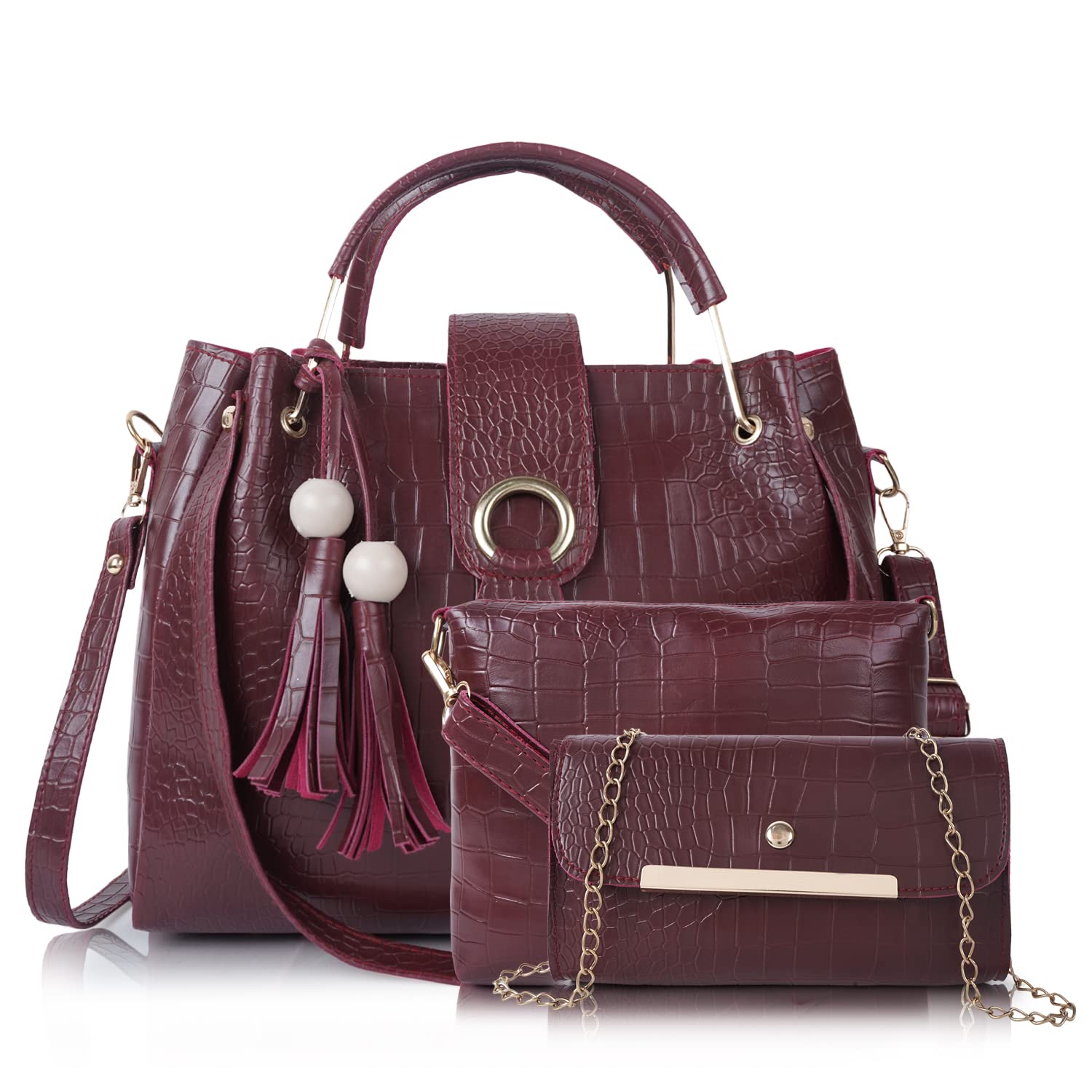 Envias Leatherette Handbags For Womens Ladies Combo Of 3 (D-69-Maroon) (B0C3MQFKQM) Amazon Price History, Amazon Price Tracker