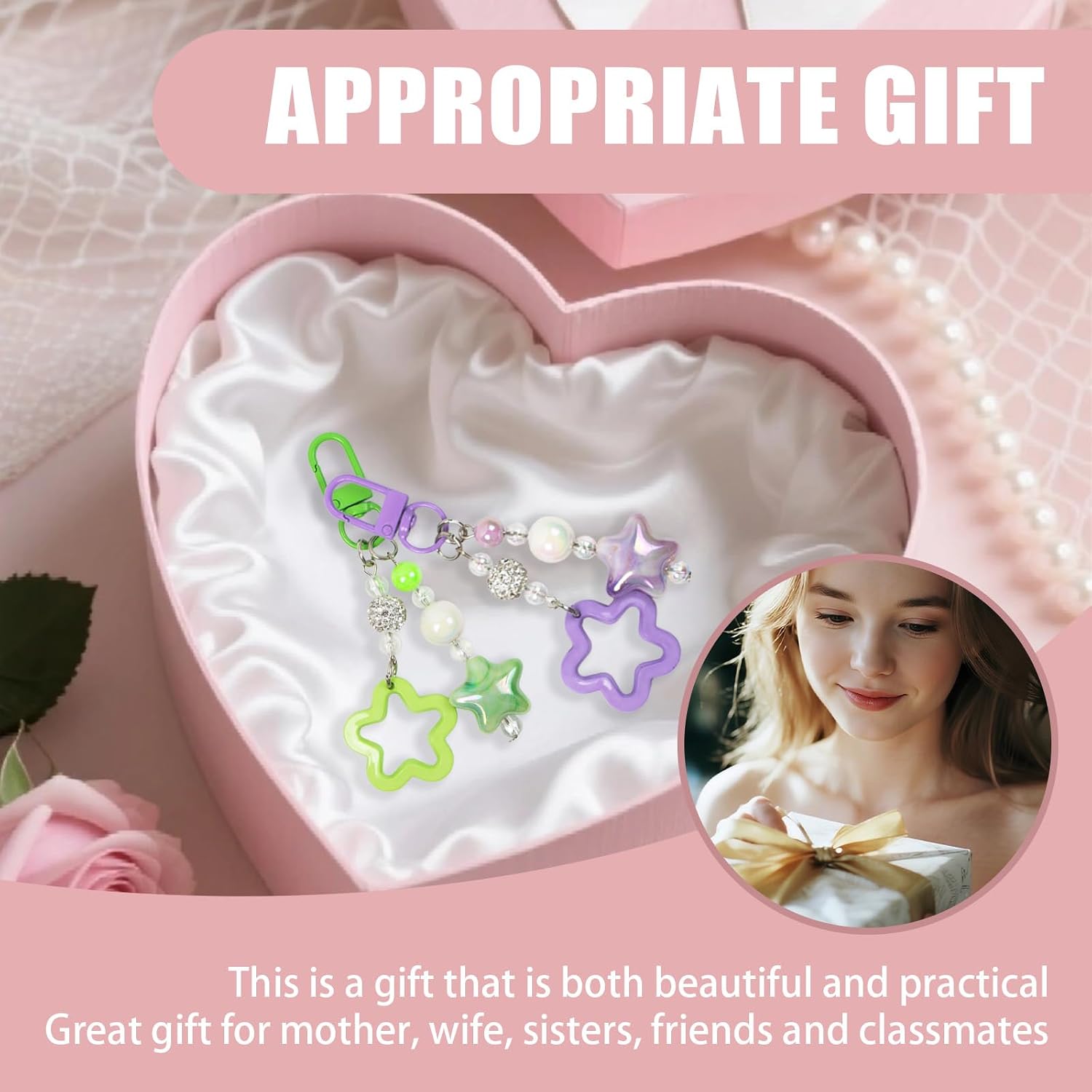 8PCS Colorful Acrylic Star Design Aesthetic Keychains for Women image 5