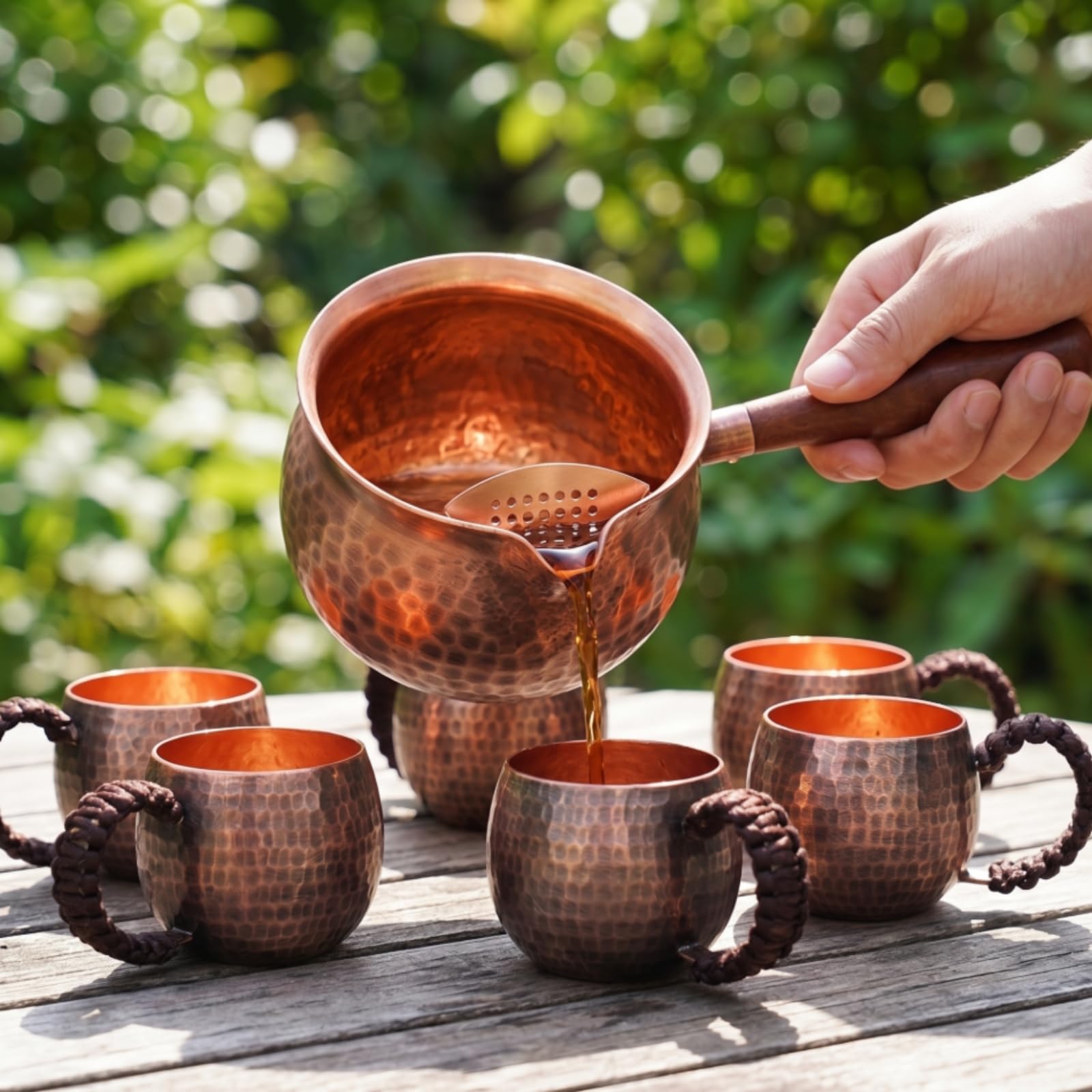Tee mit Holzgriff gehämmert Gong hitzebeständig Kanne für Teeliebhaber, Teezubereitung, style to 4, 300 Ml