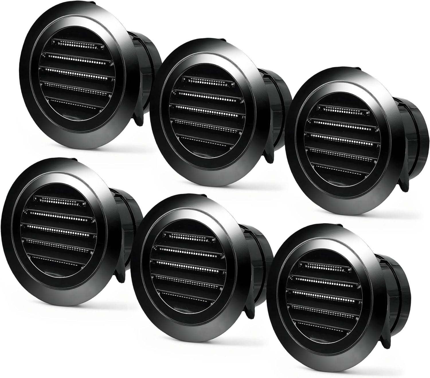 Soffit Vent for Exhaust Fan with Built-in Mesh Screen, Black Round Soffit Exhaust Vent Cover ABS Louver Grille Cover, Dryer Vent for Bathroom Office Kitchen (3inch Black 6PCS)