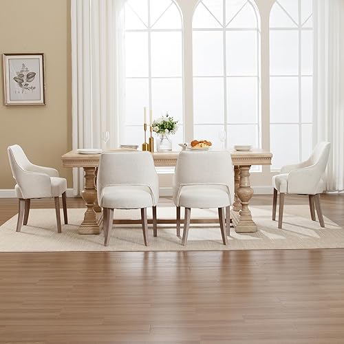 Miniatura 10 de DM Furniture Juego de 6 sillas de comedor tapizadas de lino sillas laterales con patas de madera para sala de estar comedor dormitorio restaurante