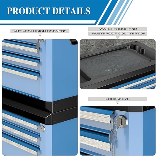 Miniatura 4 de Caja de herramientas de 4 cajones con cerradura y llaves, caja de herramientas portátil con encimera multifuncional, con forro de cajón y orificios