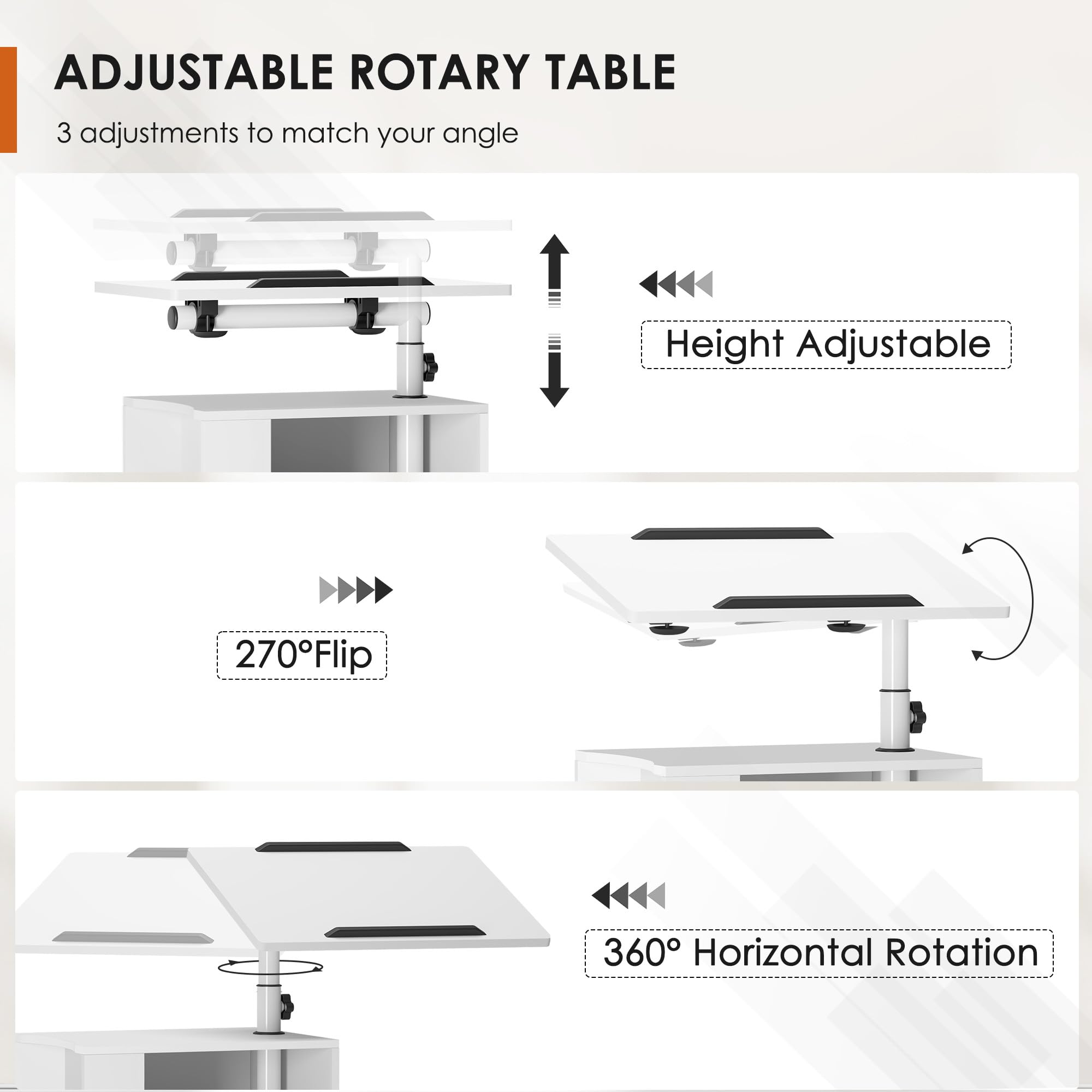 SogesHome Table de Chevet pour Chambre à Coucher Table de Nuit Commande avec Tiroir Armoire de Rangement avec Plateau Pivotante, roulettes Universelles Verrouillables, Blanc
