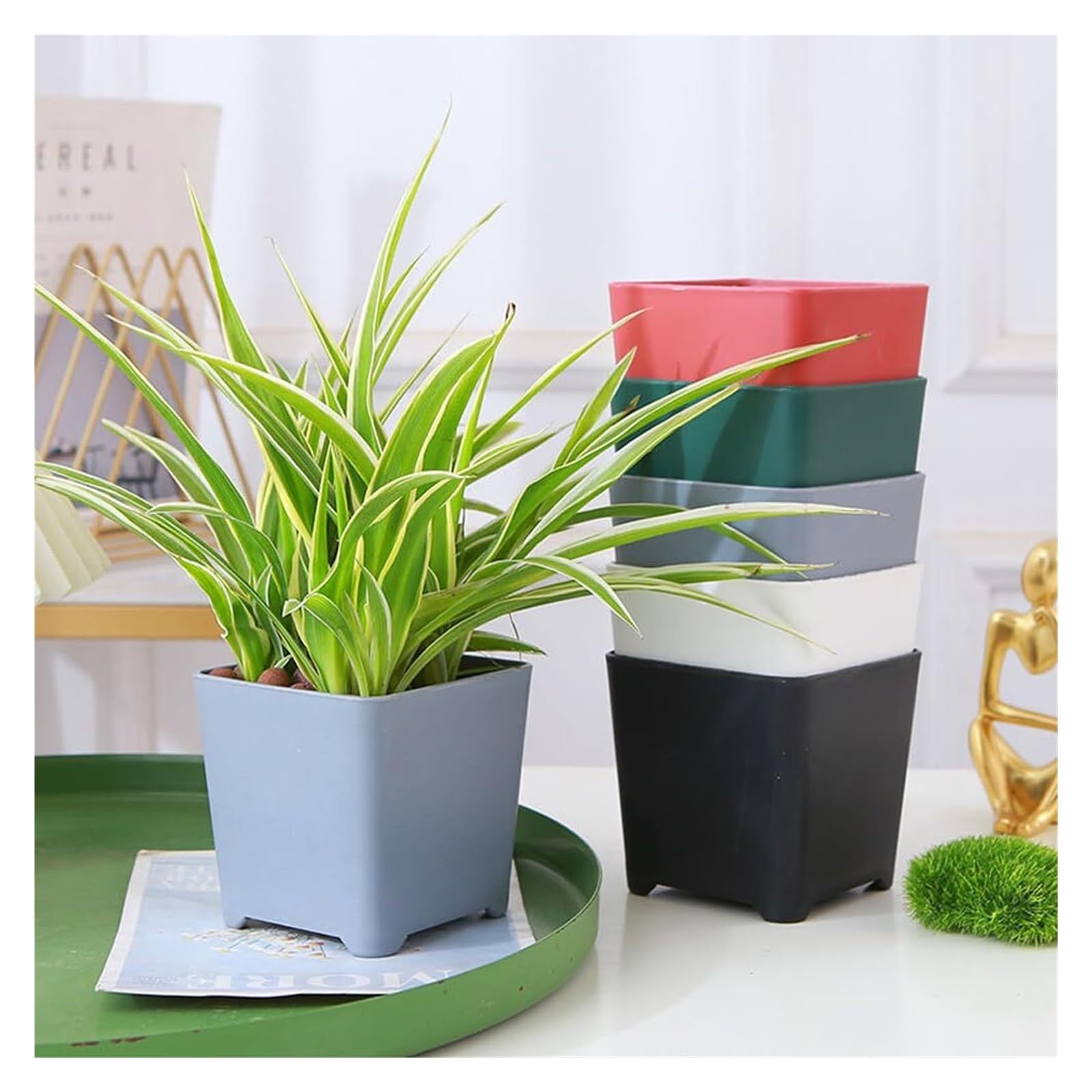 Vasi per piante da interno Confezione da 5 fioriere in resina, vasi fiori quadrati for piante grasse Decorazioni per veranda e spazi esterni(Without Tray)