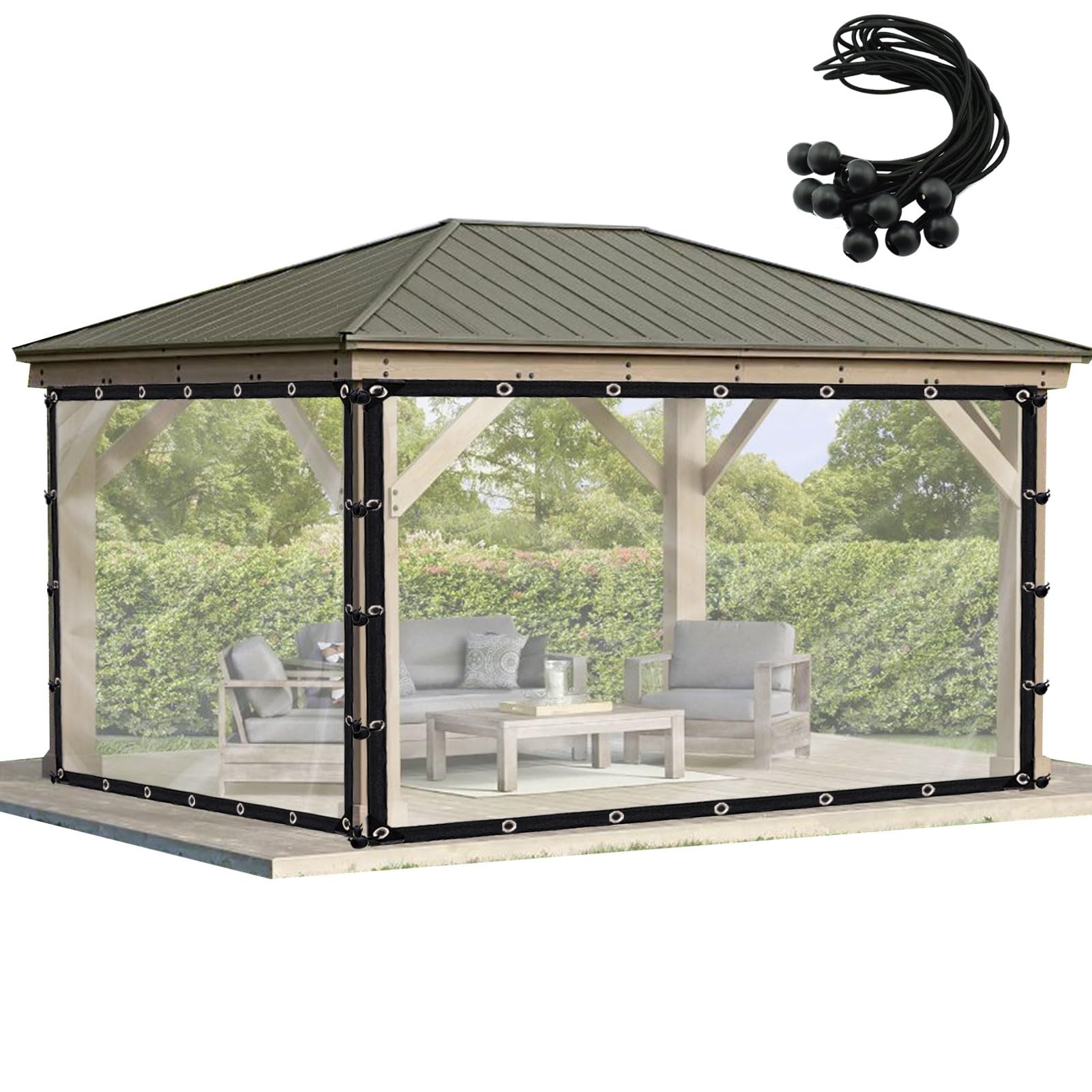Lona impermeable transparente de plástico con ojales y aislamiento térmico para pérgolas 2x2.5m