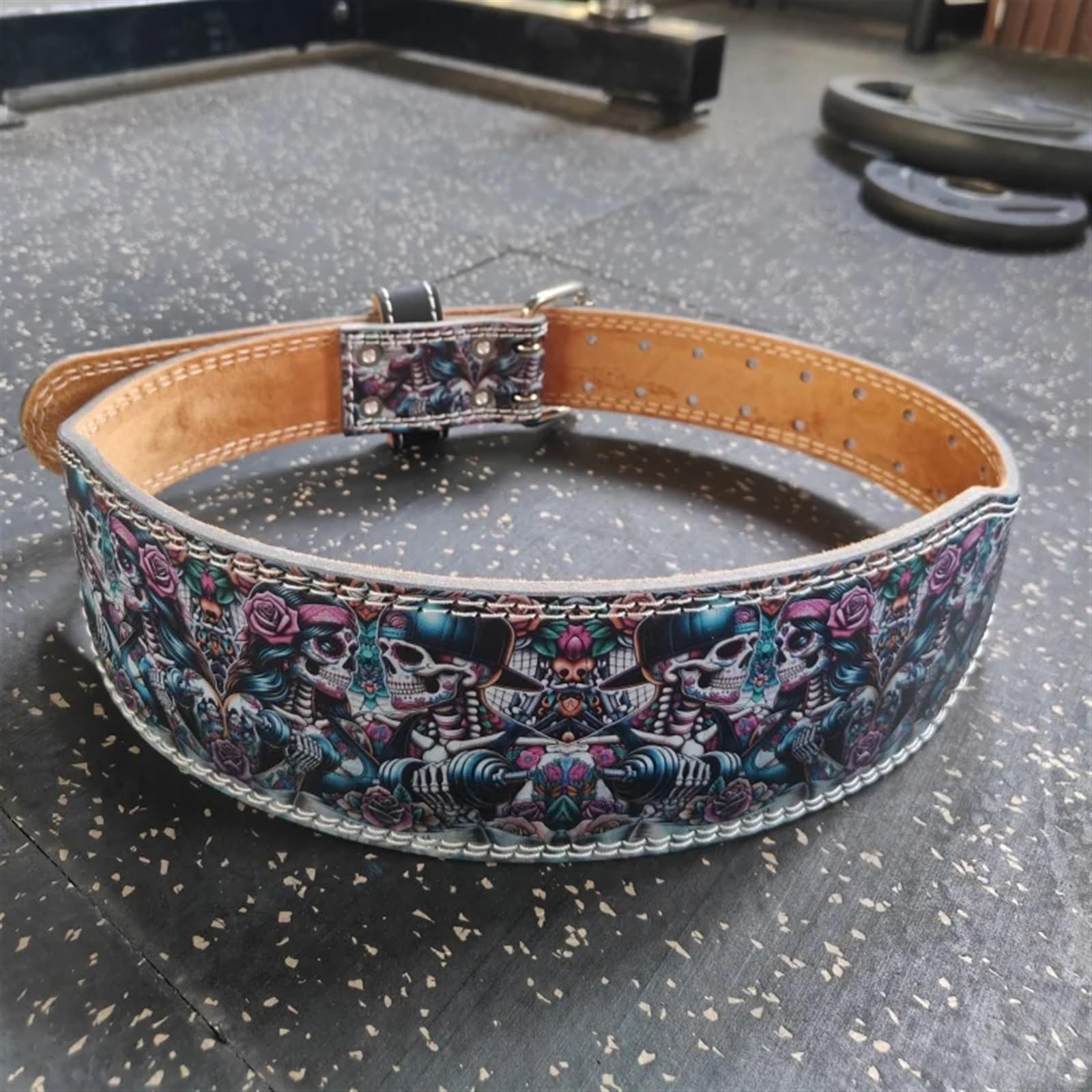 Cintura da Sollevamento Pesi for Coppie a Tema Teschio Cintura Fitness in Pelle PU con Cuscinetto in Vita for Allenamento di Forza in Palestra e Powerlifting