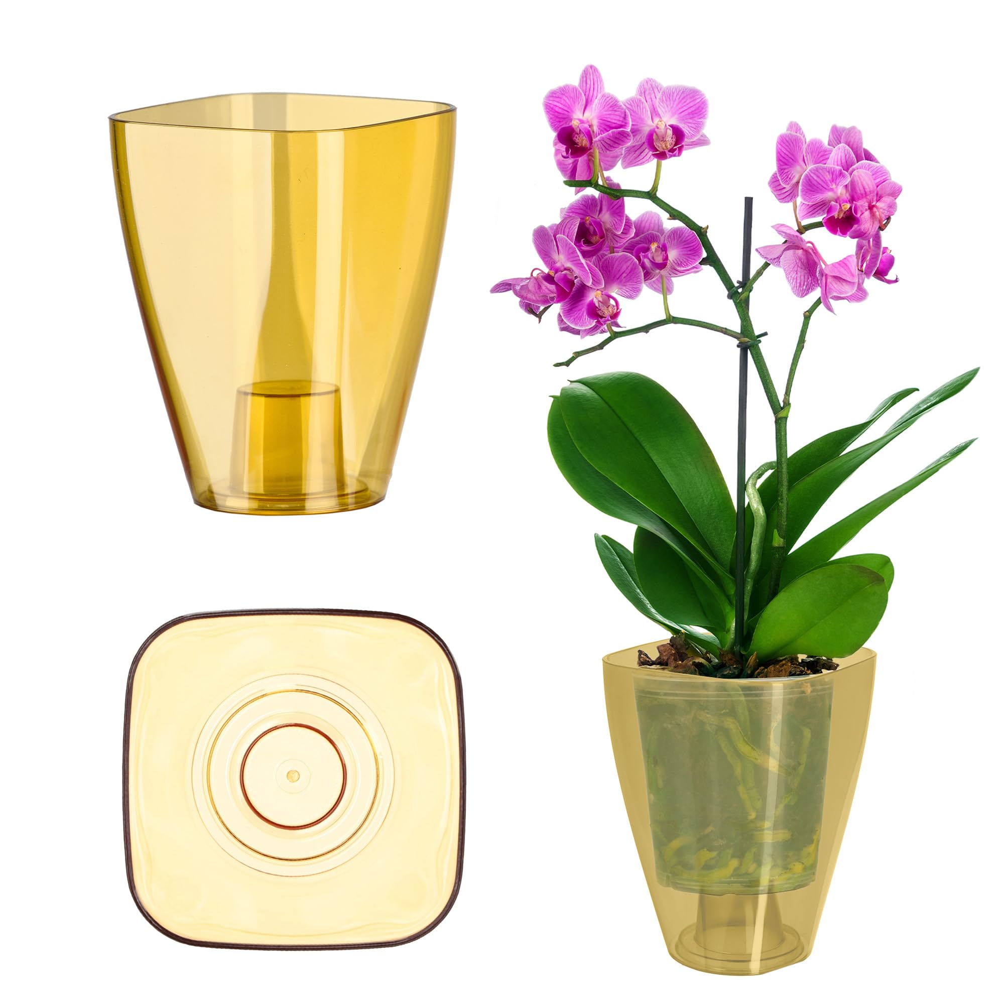 KADAX Blumentopf, schlanker Orchideentopf, Schlichter Pflanzkübel, Blumenkübel für Orchidee, Knabenkraut, Gänseblümchen, Übertopf für Küche und Wohnzimmer (⌀ 9cm, eckig, Honig)