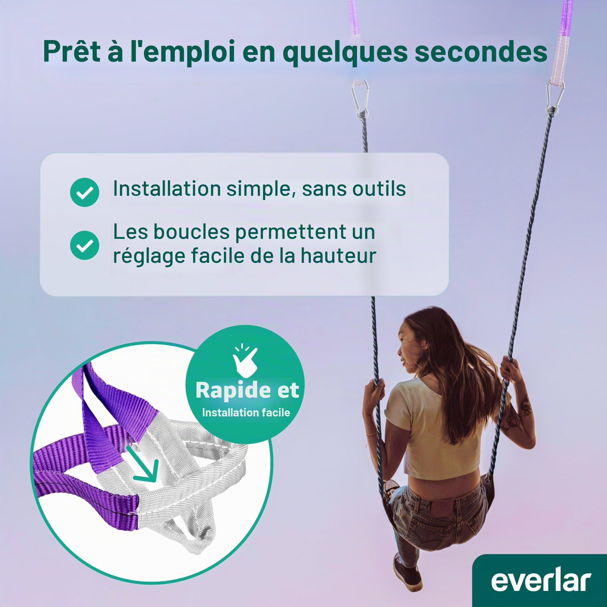 EverStraps Fixation Balançoire Arbre 2 x 1000 kg 1M Ultra Résistant pour Balançoire Arbre, Fixation Hamac, Suspension Balançante, Suspension de Chaise Suspendue, Sangle Arbre