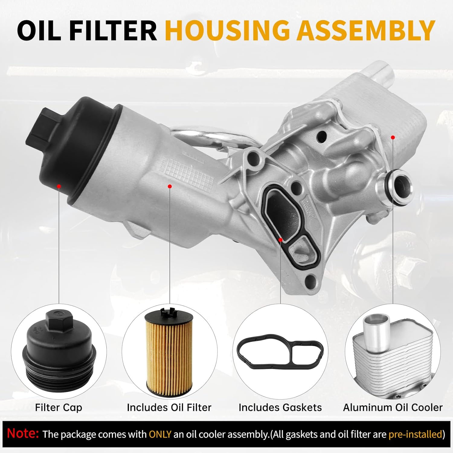 55566784 Aluminum Engine Oil Cooler Filter Housing Assembly Replacement for Chevrolet Cruze Sonic Trax Buick Encore 1.4L Turbo 2011-2018 Replace 88179-91400, 650039