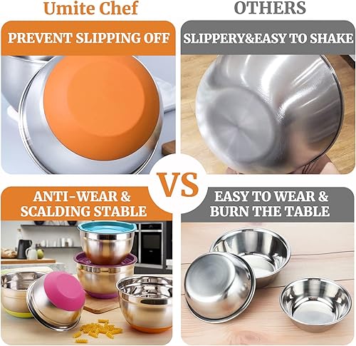Miniatura 9 de Umite Chef, 6 cuencos para mezclar con tapas herméticas, cuencos de almacenamiento de metal de acero inoxidable de Umite Chef, parte inferior