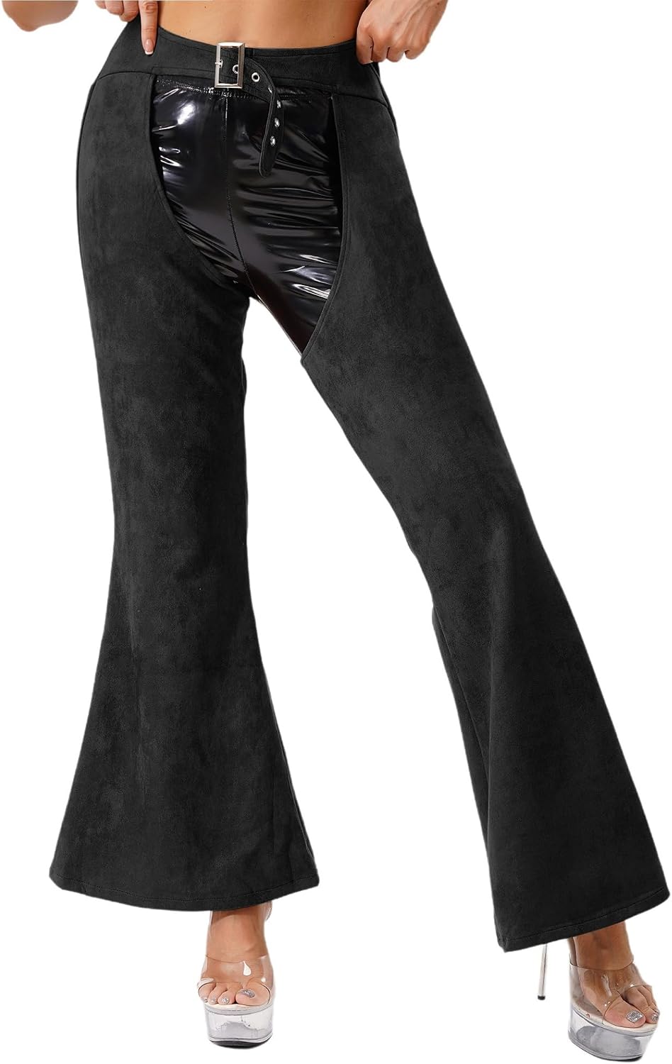 Vxuxlje Womens Western Cowgirl Chaps Halloween Costume Faux Suede Hollow Out Racing Pants Trousers