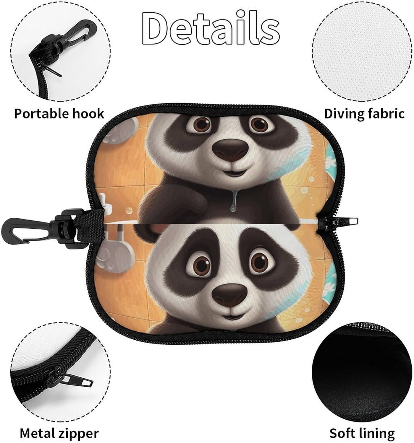 Sunglasses Soft Case Ultra Light Neoprene Zipper Eyeglass Case with Belt Clip Portable Panda in The Bathroom Glasses Pouch for Women Men image 3