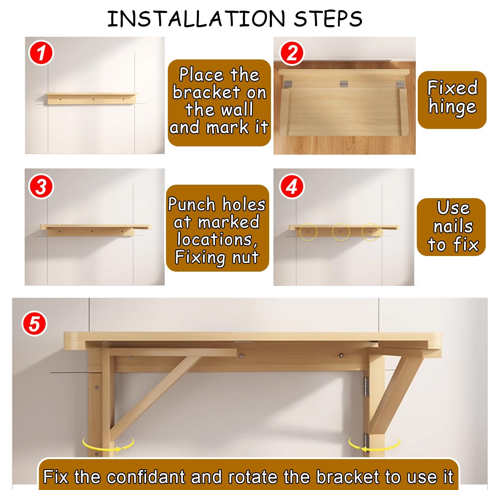 Pequeño espacio mesa abatible de pared，mesa de cocina pequeña，escritorio plegable pared madera maciza，Fuerte capacidad de carga, varios tamaños disponibles,para salas de estar, cocinas y dormitorios