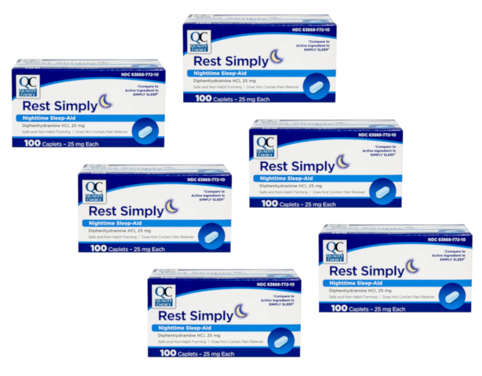 Quality Choice Rest Simply Nighttime Sleep Aid Caplets 100 Ct - Pack of 6