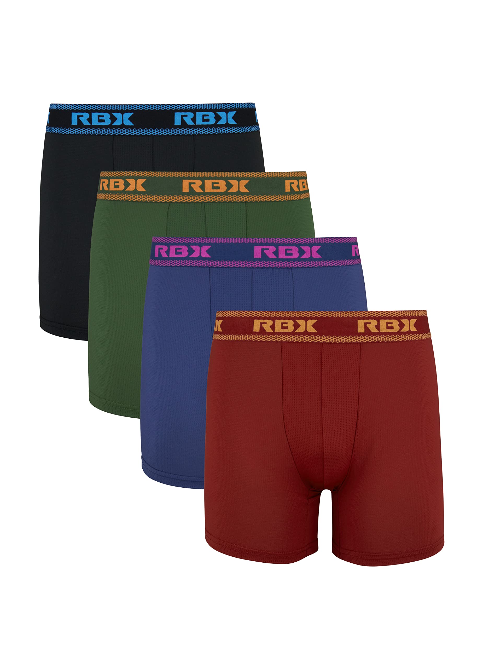 RBX Active Men's Boxer Briefs 4-Pack, Stretchy Performance Mesh Boxer Briefs Active Underwear Quick Drying Boxers Multipack