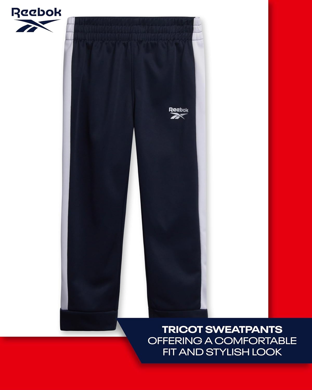 Reebok Toddler Boys Tracksuit Set - 2 Piece Athletic Tricot Full Zip Up Track Jacket and Boys Sweatpants Playwear Joggers Set - Image 6