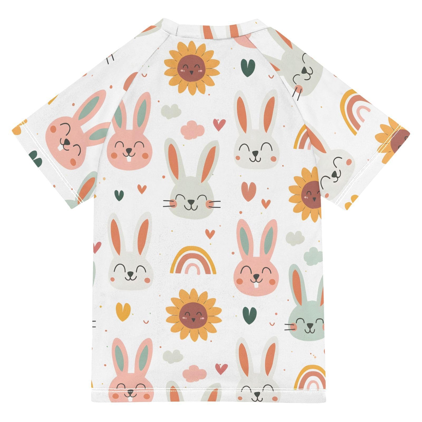 ALAZA Kids Rash Guard Boys Toddler Swim Shirts Short Sleeve Rabbit and Rainbow UPF 50+ 3T