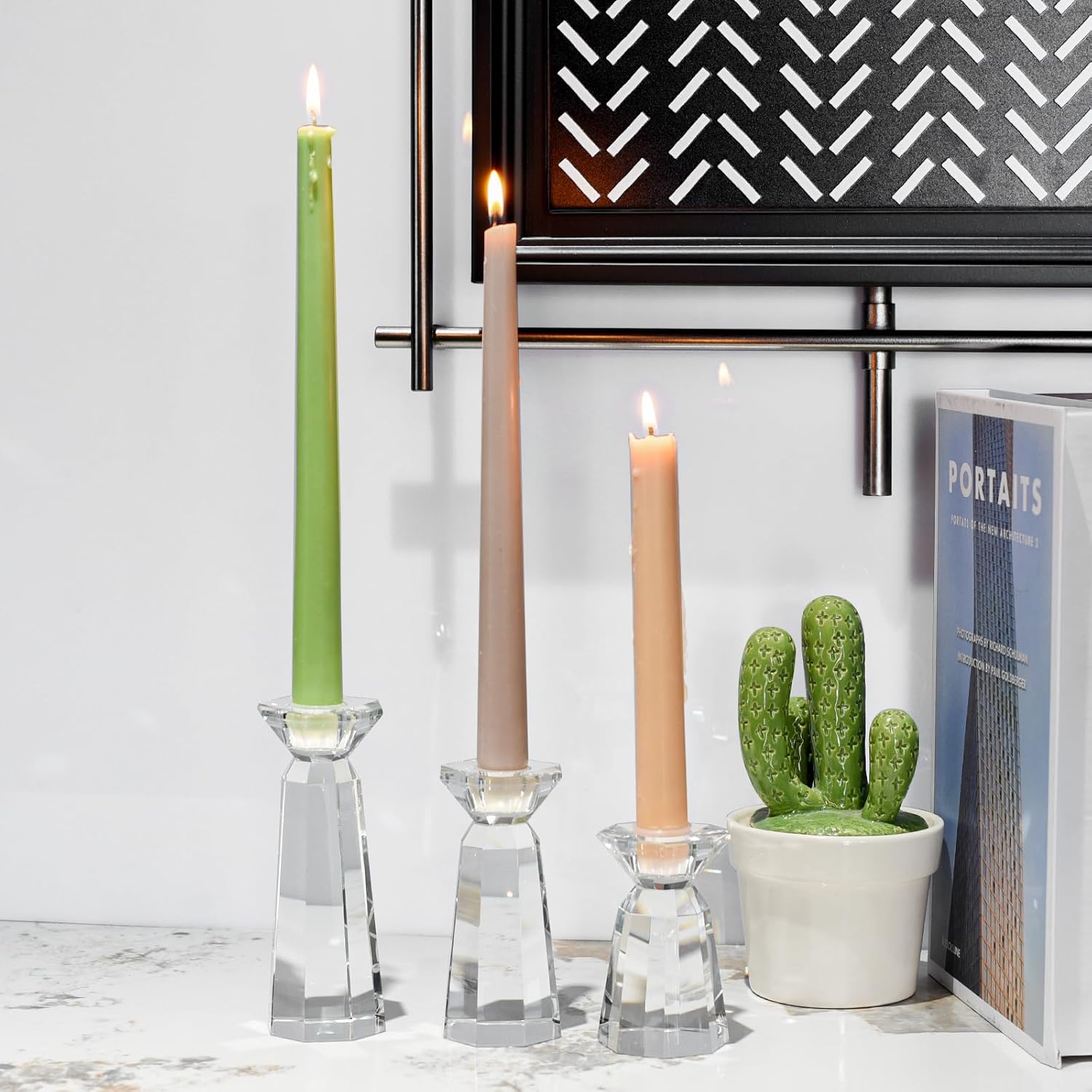 Crystal Tapered Candle Holders Crystal Candlestick Home Tabletop Decorations Pack of 3, Comes with Gifted Box