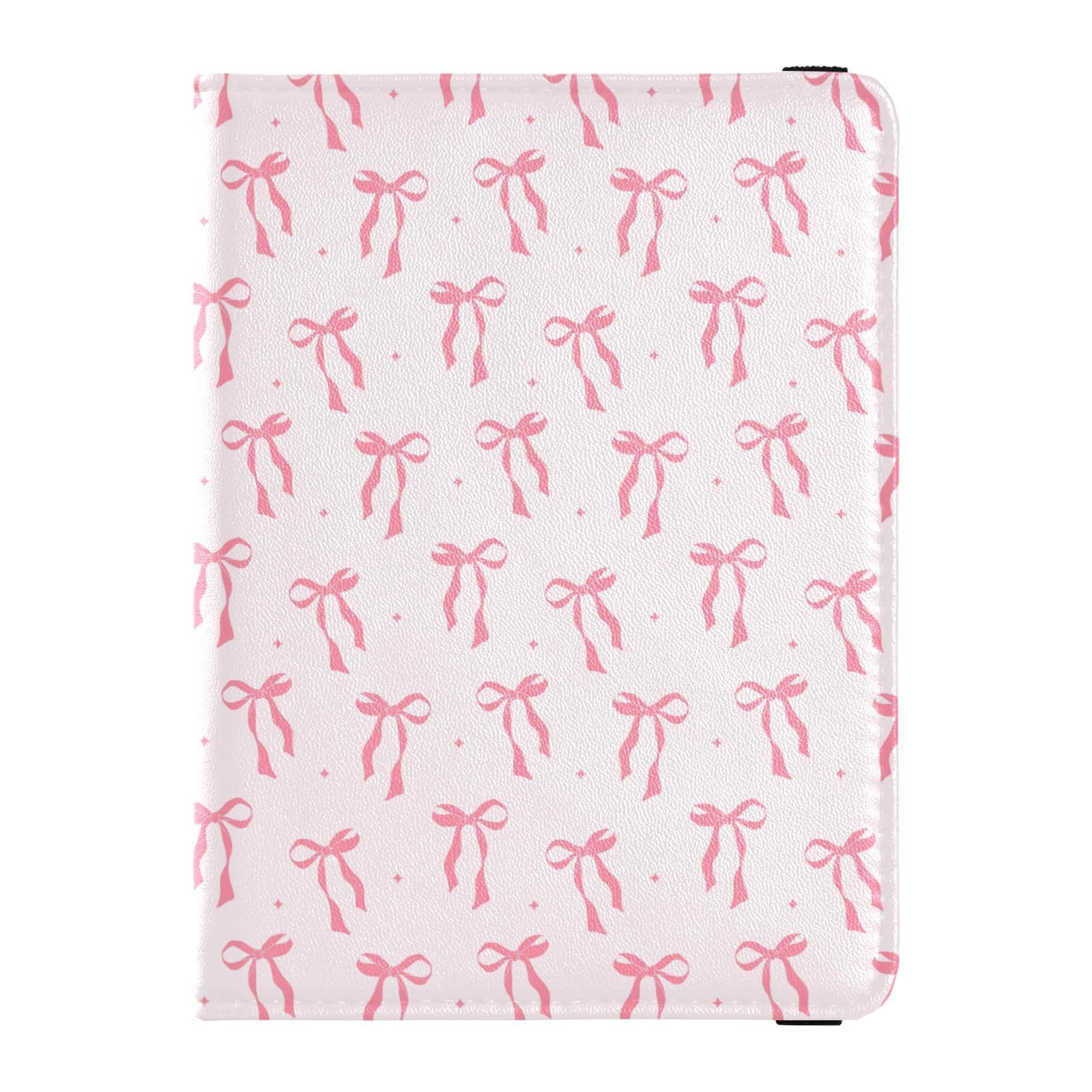 Sletend Pink Bow Passport Holder Passport Cover for Women Men,Travel Document Organizer Holder Accessories Boy Girl t personalized Passport Wallet