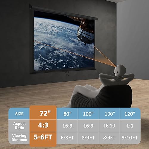 Miniatura 2 de SUPER DEAL Pantalla de proyección HD 43 de 72 pulgadas, proyector portátil antiarrugas, pantalla de película, manual desplegable para cine en casa,