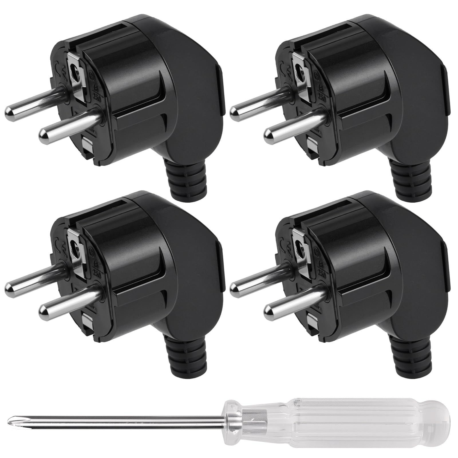 AXFEE Clavija Enchufe Macho, 4 Piezas 250V 16A Enchufe Macho, Enchufe de Seguridad Exterior 16A 250V Encufe, con Destornillador, para Uso en Interiores y Exteriores, Negro