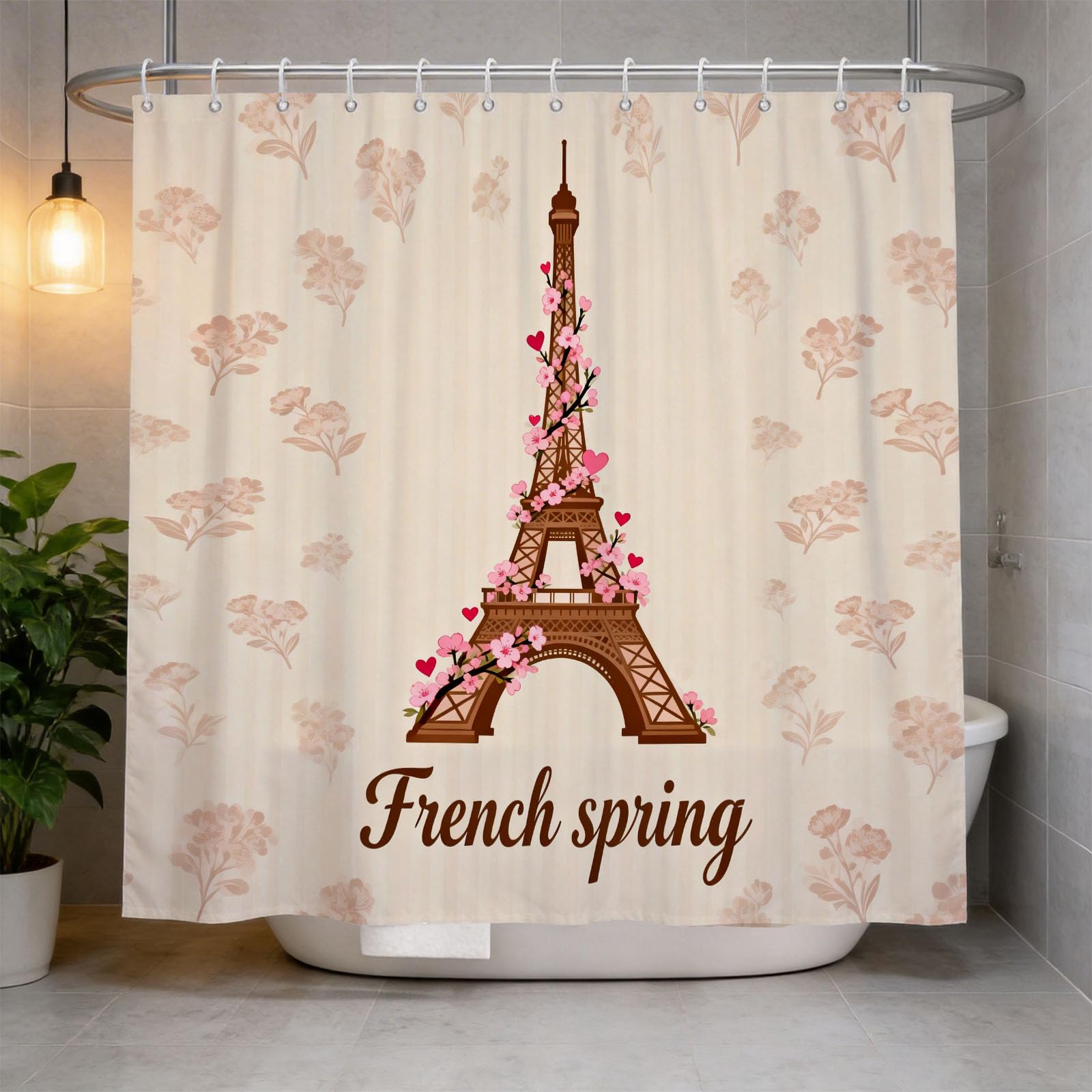 Hongduo 3D Eiffel Tower Shower Curtain for Stalls Bathtubs Romantic Bathroom Decor Shower Curtain Set Polyester Fabric Waterproof 200x200cm/79X79 Inch with Hooks