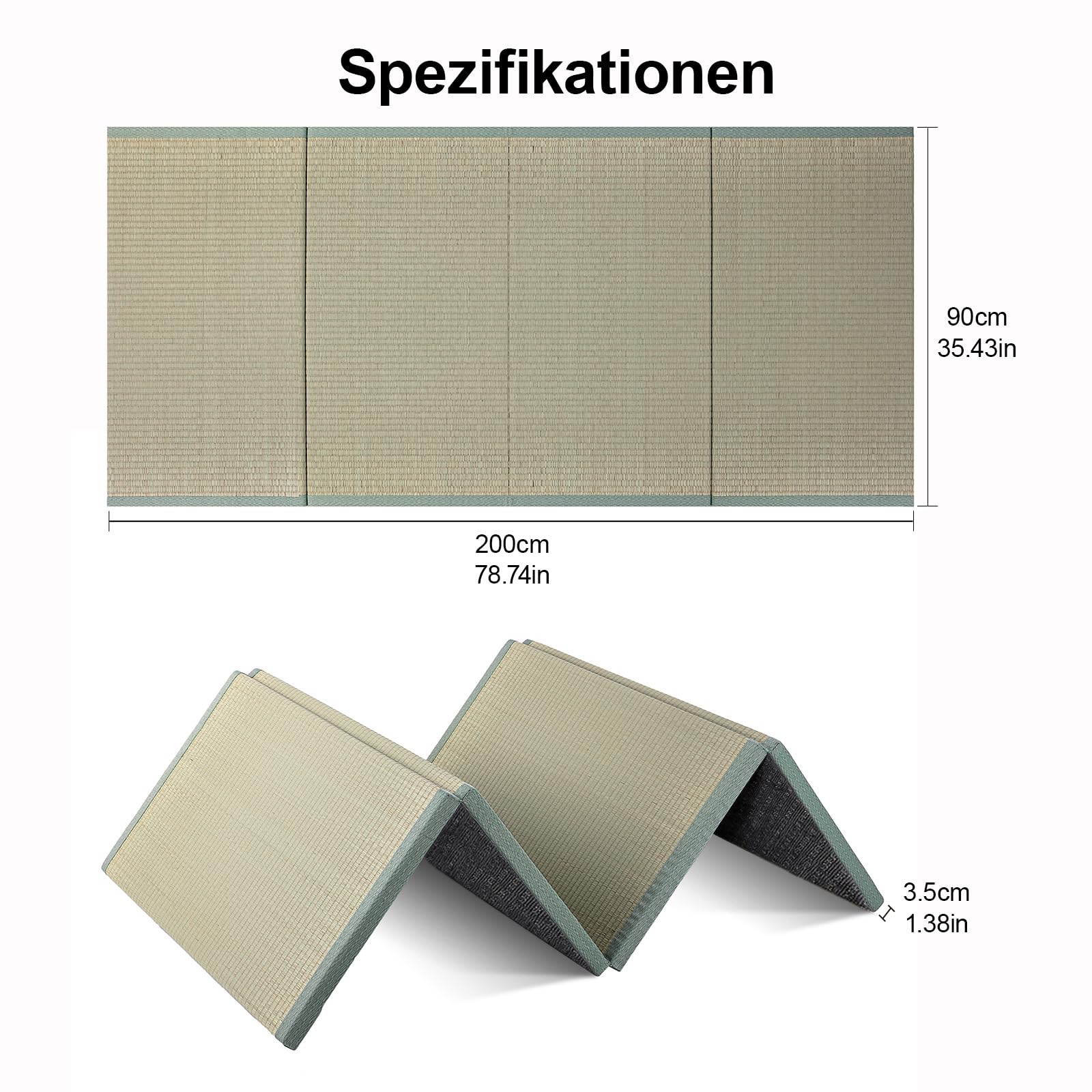 Tapete de Tatami Tradicional Japonés, Firme y Cómodo, Colchón de Futón con Hierba Igusa Verde 100% Natural, para Meditación, Yoga, Zen, 90×200×3.5cm