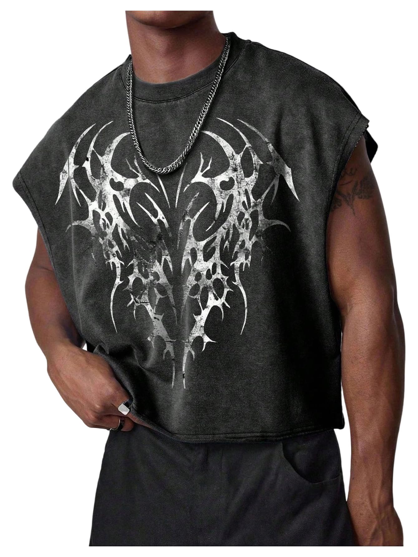 GORGLITTER Men's Sleeveless Cropped Shirt Crewneck Boxy Crop Top Streetwear
