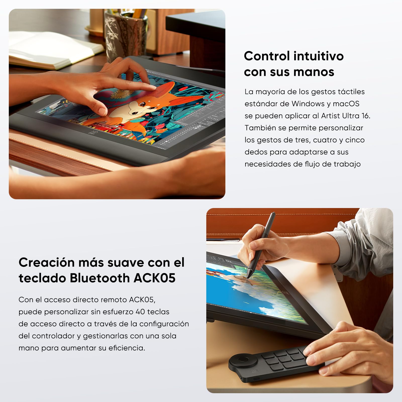 XPPen Artist Ultra 16 Tableta Gráfica con Pantalla Táctil OLED 4K 2 Lápiz | Tableta Gráfica Dibujo Digital con Pantalla Táctil OLED 4K de 16" con 2 Lapices de X3 Pro Chip Inteligente 16K Niveles