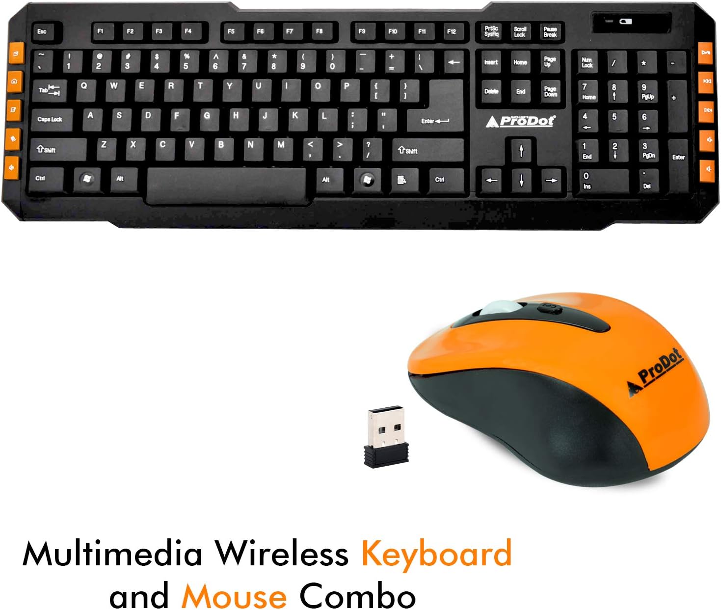ProDot TLC-107+145 2.4Ghz Multimedia Wireless Keyboard and Mouse Combo Compact and Portable for PC, Laptop, Desktop, Android TV and Smart TV (Peel Orange)