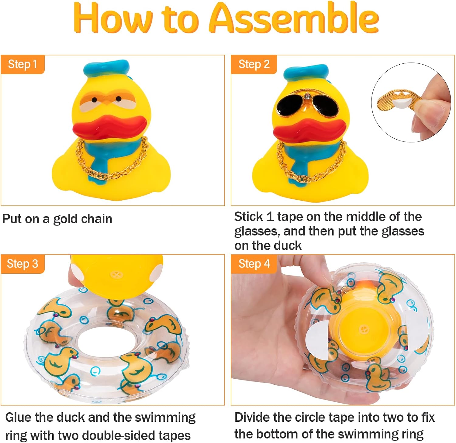 wonuu Colorful Car Duck Dashboard Duck Car Accessories Car Rubber Ducks for Dashboard Decoration Car Ornaments Bath Ducks with Mini Swim Ring Crown Necklace and Diamond Sunglasses, short-clear