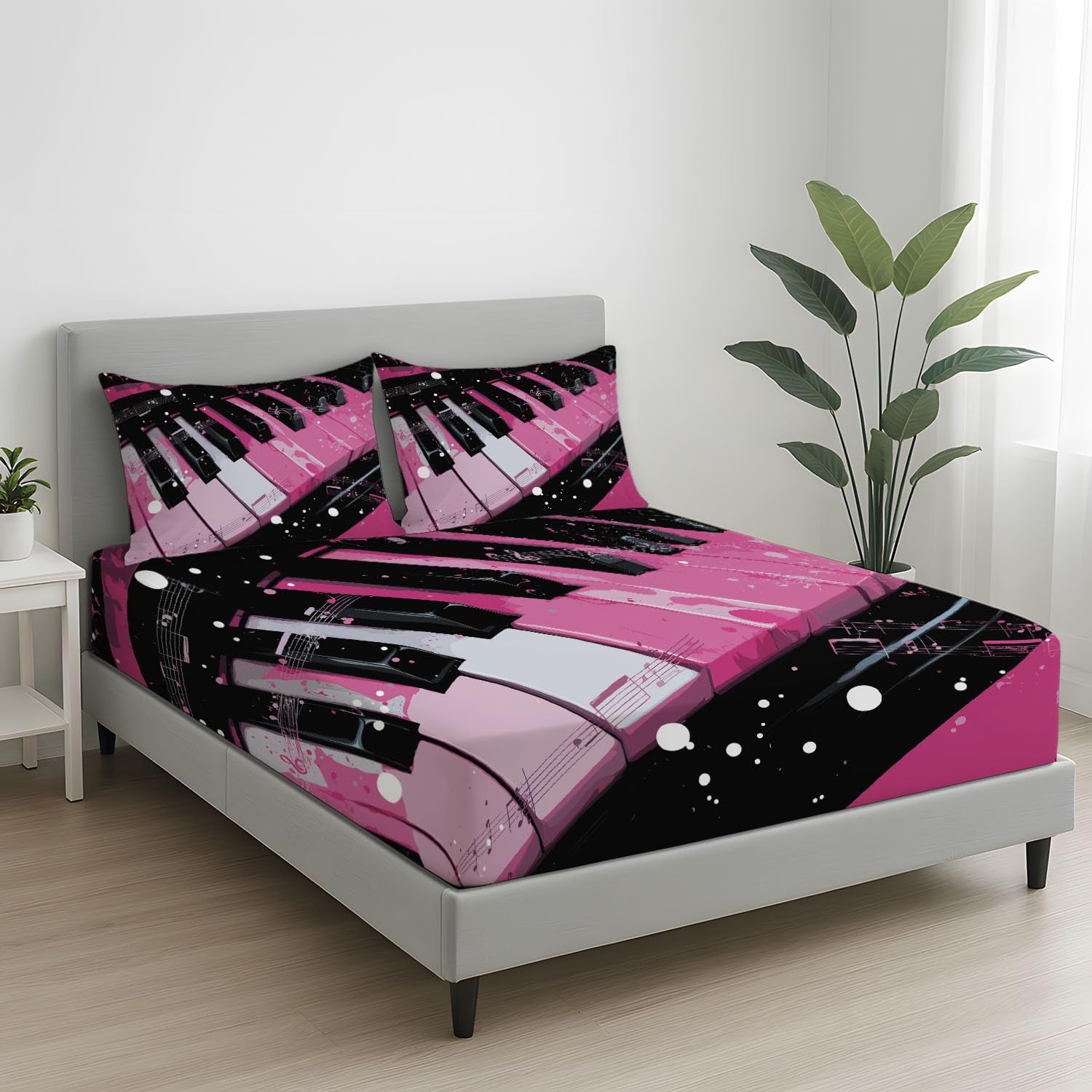 Foglio 180 x 200 x 30 cm, Rosa Foglio - Anime Tasti Di Pianoforte Spartiti Musicali Punto Design tascabile profondo 30 cm - Morbido, Senza Pieghe e Traspirante - Lenzuolo Con Angoli Elasticizzato