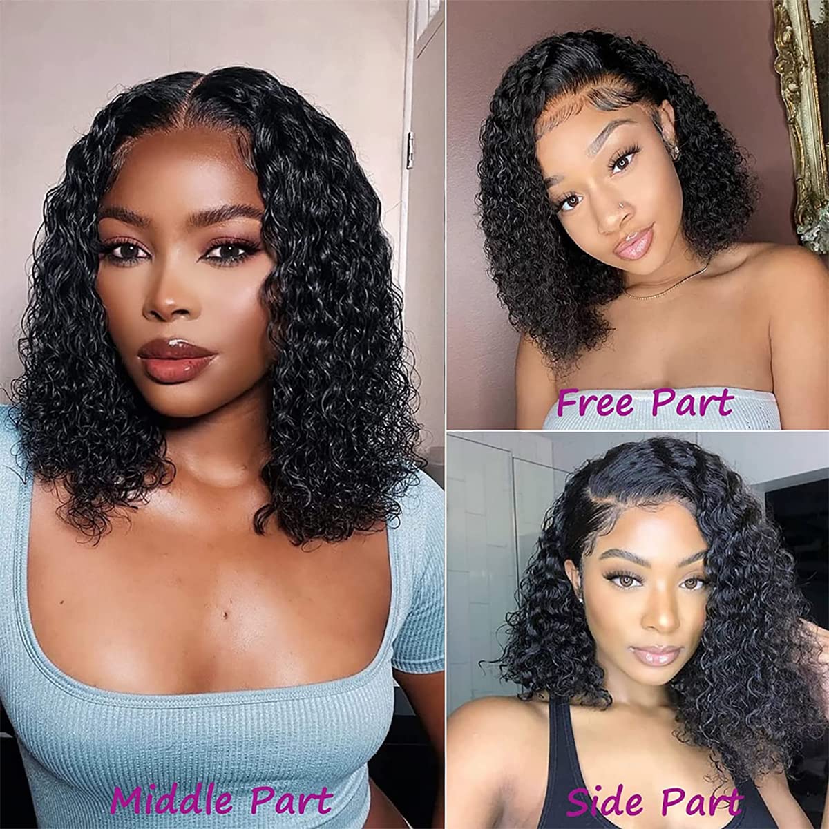 13x6 Curly Bob Wig Human Hair Deep Curly Wave Lace Front Wig for Black Women Brazilian Curly Bob Lace Frontal Wig Pre Plucked with Baby Hair Natural Hairline 180% Density
