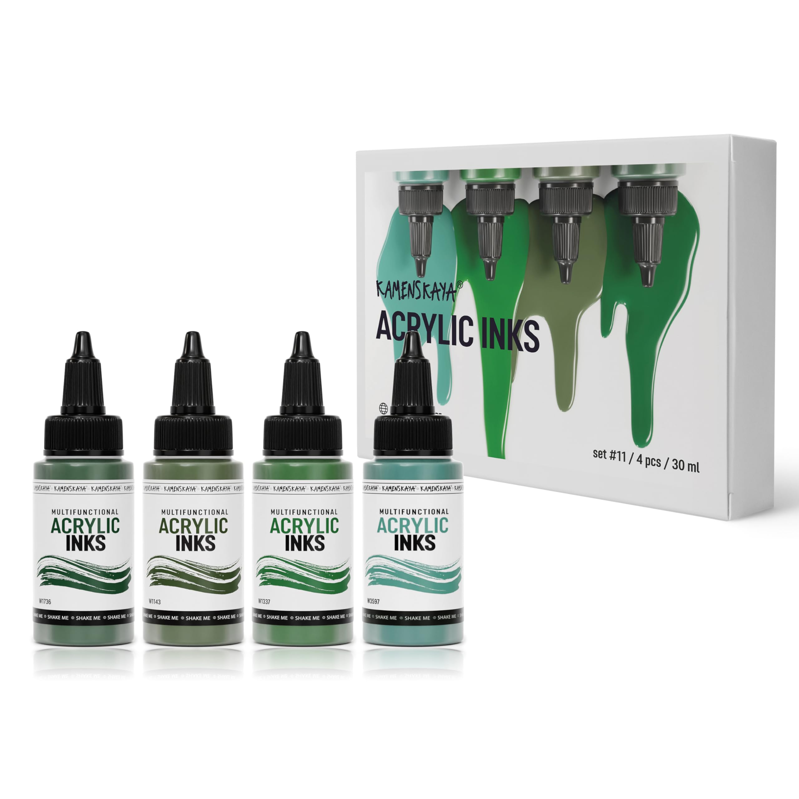 Kamenskaya Acrylic Inks for Artists - Acrylic Ink Set, Color Combination #11-4 pcs. 1 Fl Oz (30 ml) Each, 30 ml (Pack of 4)