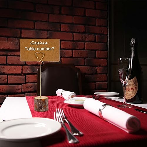 Miniatura 6 de 20 soportes para tarjetas de lugar de madera rústica y 30 tarjetas de lugar de papel Kraft, soporte de madera para números de mesa, soporte para