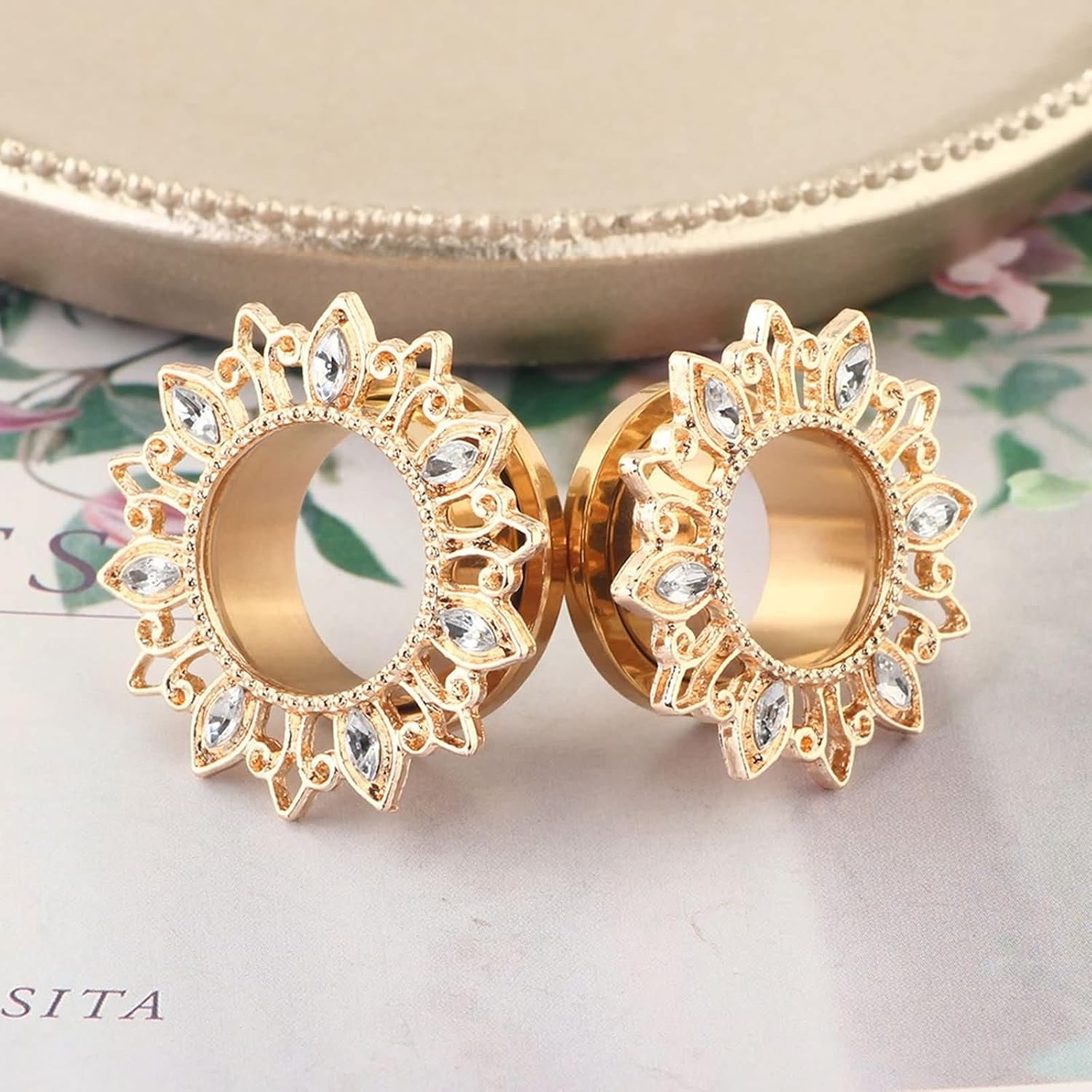Beydodo Surgical Steel Ear Gauges Men Multiple Sizes, Womens Tunnel Plug Earrings Rose Gold Ear Stretching Tunnel Plugs 2pcs