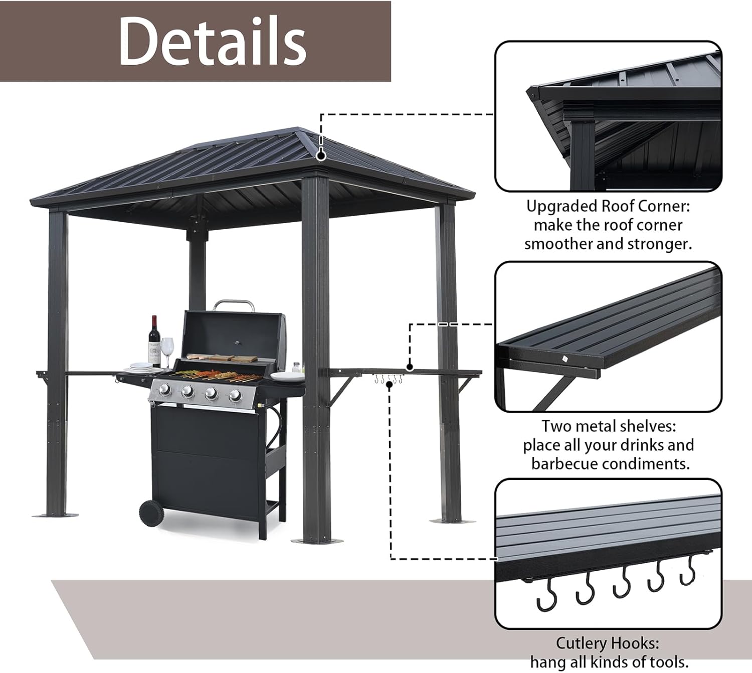 Endark 8'x5' Outdoor Hardtop BBQ Gazebo, Single Roof Design with Aluminum Structure and Galvanized Steel Roof, Great for Patio and Backyard