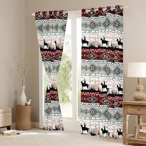 Miniatura 4 de Regalos de vaqueros para hombres, cortinas opacas aztecas, cortinas occidentales de 84 x 63 pulgadas, cortinas de ventana de caballos aztecas