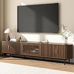 Awescuti 78.7" Mid Century Modern TV Stand for 75-85" TV, Fluted Entertainment Center with Sliding Doors & Adjustable Shelves, Large Storage Media Console for Living Room, Bedroom, Assembly Required