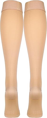 Miniatura 5 de Truform Medias de compresión de 20-30 mmHg para hombres y mujeres, longitud alta hasta la rodilla, parte superior de puntos, punta cerrada, beige