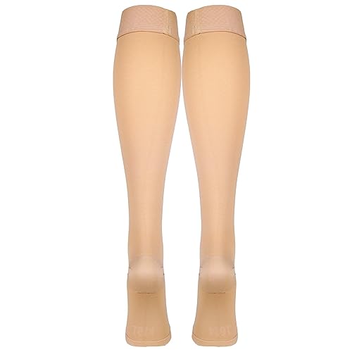 Miniatura 4 de Truform Medias de compresión de 30-40 mmHg para hombres y mujeres, longitud alta hasta la rodilla, parte superior de puntos, punta abierta, beige, M