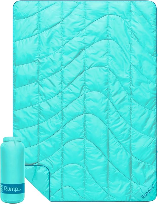 Rumpl Travel Puffy Ultra-Packable Blanket, Seafoam | Travel-Size Warmth and Comfort, Ultra-Packable Recycled Puffy Blanket with NanoLoft Insulation for Planes and Trains